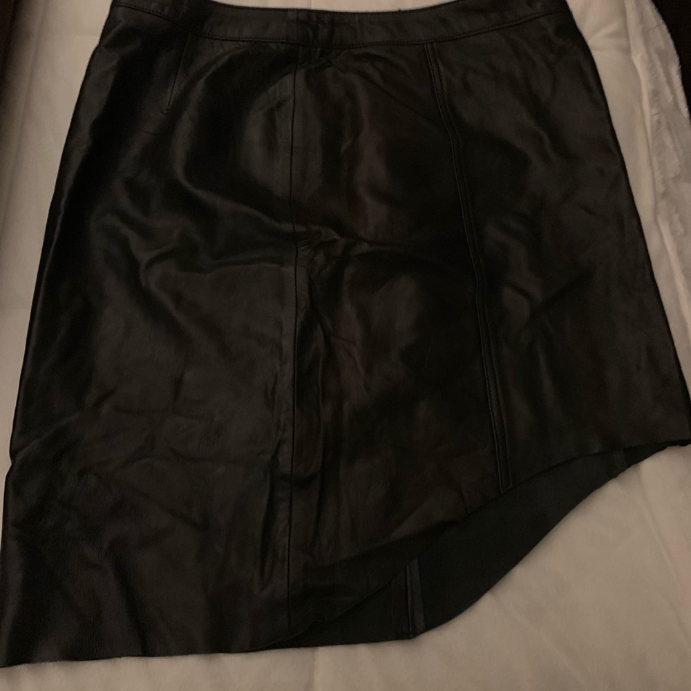 Black leather asymmetrical skirt